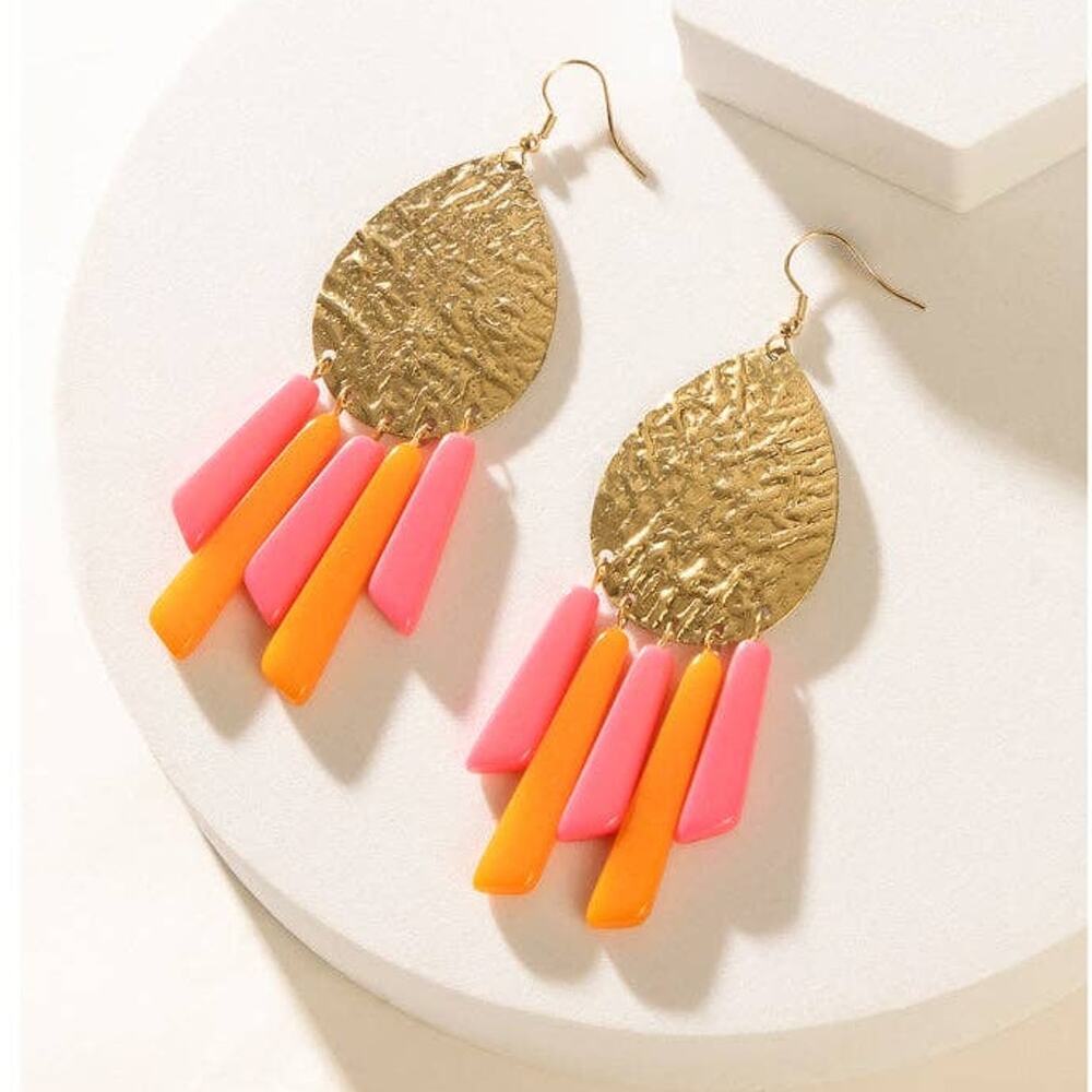 Protection's Radiance Hammered Gold Teardrop Fringe Earrings